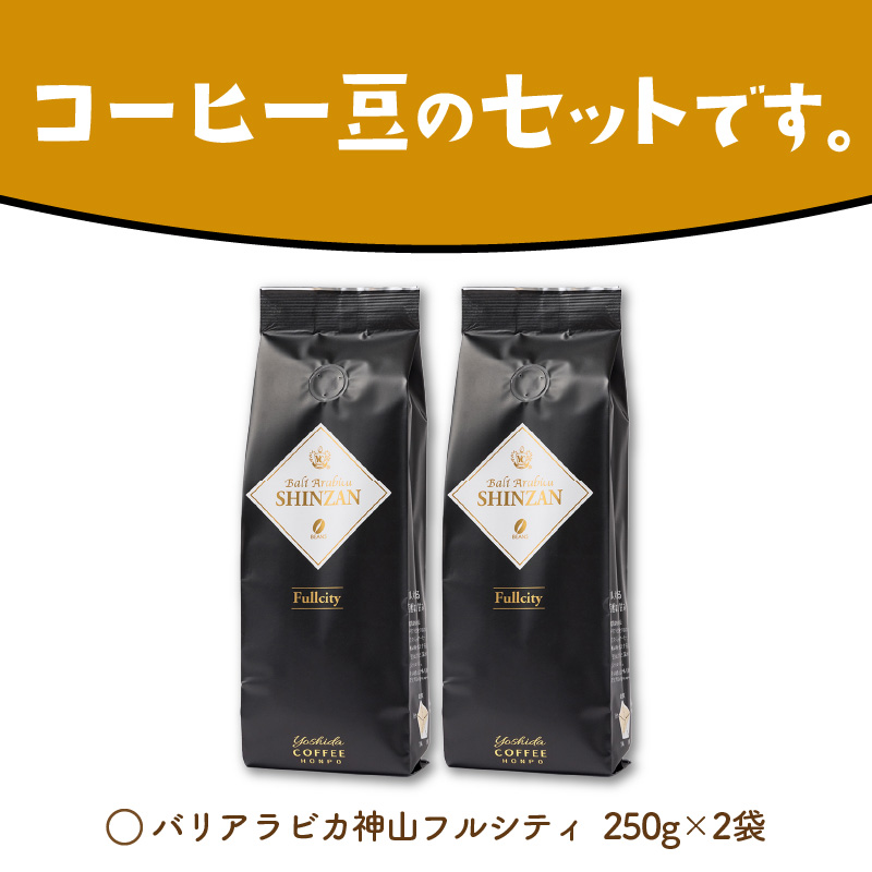 バリ・アラビカ神山フルシティ 250g×2袋／豆【配送不可地域：北海道・沖縄・離島】【010D-056】