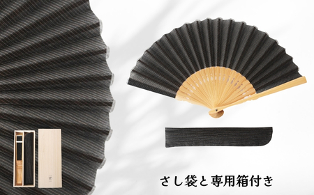 【扇子】小千谷縮 扇子 水田｜縞 黒