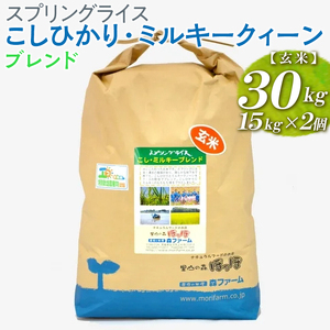 スプリングライス こしひかり・ミルキークィーン ブレンド (玄米)30kg(15kg×2個) ※着日指定不可 | 米 こめ コメ ご飯 玄米 単一米 国産 茨城県産 _BI71 