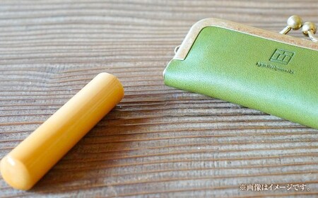 実印 印鑑ケース付き イタリアンオイルレザーのがま口印鑑ケース グリーンカラー15mm 黒水牛 （印鑑ケース1個・印鑑1本） 牛革 革 オイルレザー イタリアンレザー 天然皮革 水牛 牛の角