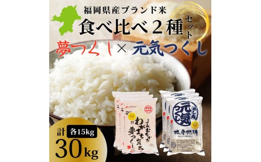 
                  新米！！令和7年産 福岡県産米 食べ比べセット(夢つくし・元気つくし) 合計30kg (各5kg×3袋ずつ)
                