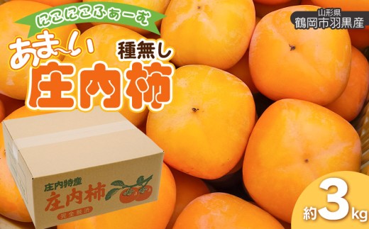 【令和8年産先行予約】にこにこふぁーむのあまーい種無し庄内柿　ホワイトリカー35度で渋抜き済　M～Lサイズ 約3kg（12～18個入）山形県鶴岡市　K-838　| 柿 カキ 果物 くだもの フルーツ 産地直送 旬 期間限定 甘い おすすめ 人気 お取り寄せ 返礼品