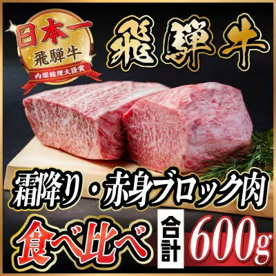 【ふるさと納税】飛騨牛 霜降り・赤身ブロック肉食べ比べ 約600g(各約300g)【冷蔵便】(タレ付)A4～A5等級【配送不可地域：離島】【1626355】