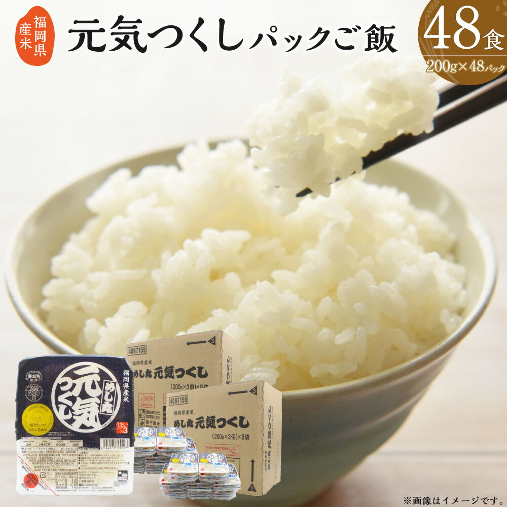 【ふるさと納税】福岡県産米 無添加 元気つくし パック ご飯 200g×48パック パックごはん 米 白米 ごはん ライス 保存食 備蓄 一人暮らし レンジ レンジ調理 時短 送料無料 [G2309]