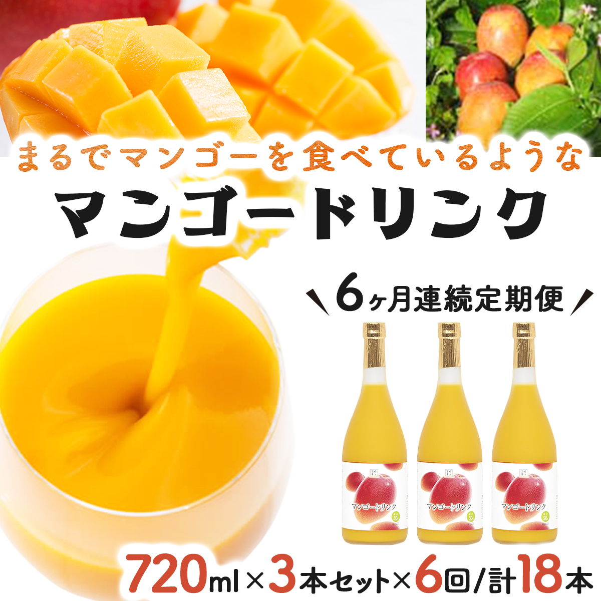 G-H2 《定期便年6回発送》驚きの果実感！マンゴードリンクセット（720ml×3本）×6回・計18本【宮崎果汁株式会社】