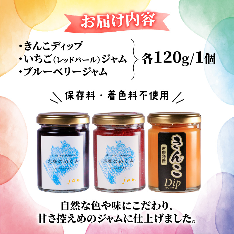 ジャム 3種 セット 120g×３個 いちご ブルーベリー きんこ 詰め合わせ フルーツ 果物 苺 ストロベリー レッドパール 芋 トースト パン 朝食 朝ご飯 贈り物 プレゼント ギフト 手作り 三