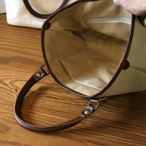 【サンドベージュ】MT-03 帆布×革 クラシカルな雰囲気のミニトートバッグ 