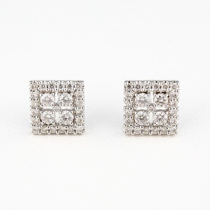 K18ホワイトゴールド＆ダイヤモンド スクエアモチーフピアス【TE-109】