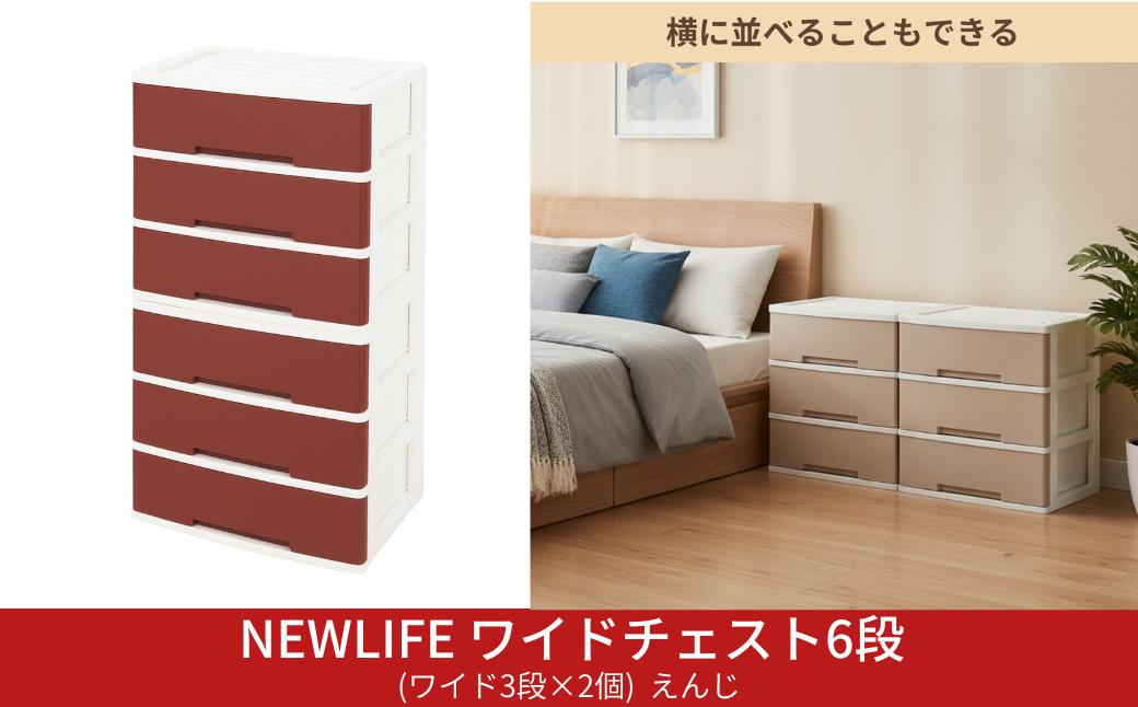 
                  NEWLIFE ワイドチェスト 6段 (ワイド3段×2個) 幅60cm えんじ 収納ケース 衣装ケース プラスチック 新生活 引っ越し 大容量 引き出し プラスチック 収納棚 おしゃれ 押入れ 押し入れ収納 リビング収納 キャスター付 衣類収納 クローゼット【023S093】
                