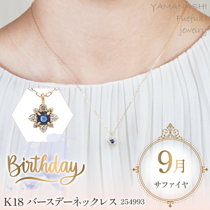 【ふるさと納税】 『特別寄附金額 期間限定 9/10まで』 K18バースデーネックレス　サファイヤ　9月　管理番号254993　×1本 ふるさと納税 人気 おすすめ ランキング アクセサリー 宝石 ジュエリー 高級 記念日 プレゼント 山梨県 笛吹市 送料無料 天然石 218-044