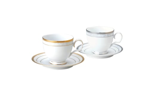 ノリタケ＜ハンプシャーゴールド&プラチナ＞カップ&ソーサーペア(金・銀)【1637897】