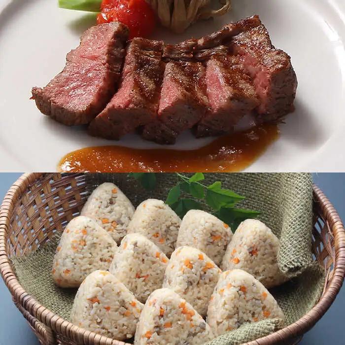 レンジDEかんたん☆佐賀牛ステーキ&佐賀県産 みつせ鶏おにぎりセット [FBF069]