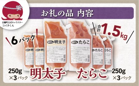 ほぐしたらこ・ほぐし明太子 各 250g × 3 合計 1.5kg 便利な チューブ 付き たらこ 明太子 めんたいこ 北海道 白糠町 人気 ランキング _I010-0495-60DAYS