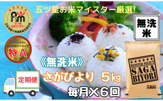定期便 無洗米 さがびより5kg×6回
