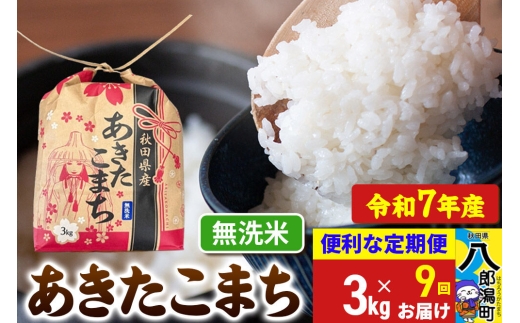《定期便9ヶ月》 あきたこまち 3kg×1袋【無洗米】令和7年産 秋田県産 こまちライン [こまちライン あきたこまち ブランド米 お米 無洗米 精米 米どころ 秋田 秋田県産]