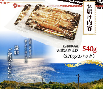 紀州和歌山産天然足赤えび540g（270g×2パック）化粧箱入 ※2024年11月上旬～2025年2月上旬頃順次発送予定（お届け日指定不可）／海老 エビ えび クマエビ 足赤 天然 おかず【uot77