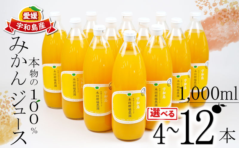 
            みかんジュース 本物の100％みかんジュース 選べる 内容量 1,000ml × 4本~12本 木田柑橘農園 南柑20号 温州みかん 温州蜜柑 みかん mikan ストレート オレンジ 果汁100％ ストレートジュース 果物 くだもの フルーツ ギフト プレゼント 国産 愛媛 宇和島 H025-185001～003
          