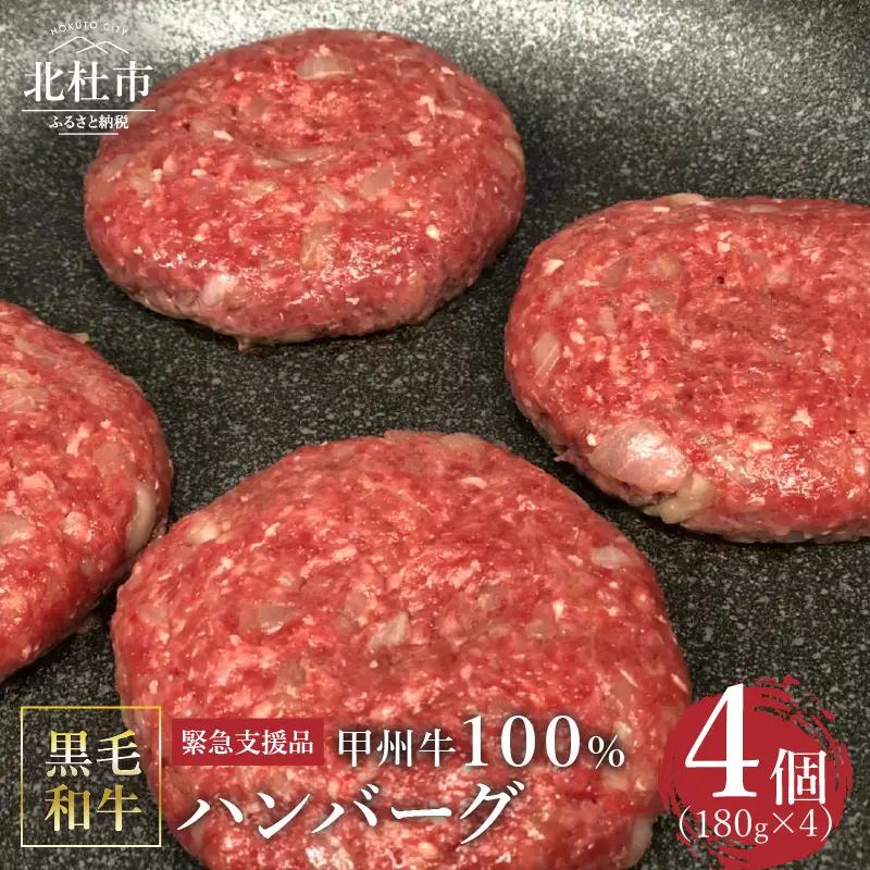 【緊急支援品】 甲州牛100％ハンバーグ 山梨県 北杜市産 180g×4ヶ入 [h021]