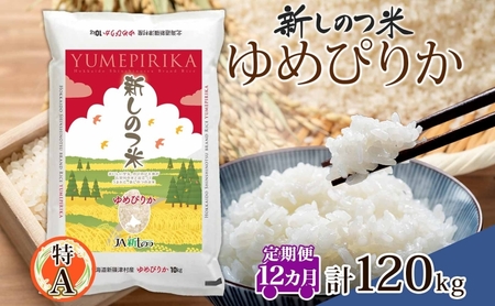 北海道 定期便 12ヵ月 連続 全12回 R6年産 北海道産 ゆめぴりか 10kg 精米 米 白米 ごはん お米 新米 特A 獲得 北海道米 ブランド米 道産 ご飯 お取り寄せ もちもち 1年 食味ランキング まとめ買い 新しのつ米 令和6年産 常温 送料無料