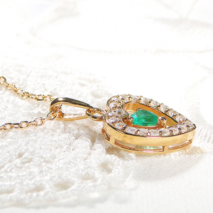 ネックレス K18YG イエローゴールド ダイヤモンド 0.28ct エメラルド 0.2ct ハート ペンダント 18金 揺れる 誕生石 ジュエリー【f252-k18yg-h-em】 ALPAZ136