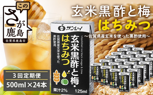 玄米黒酢と梅はちみつ 125ml×24本 3回  3カ月 定期便 清涼飲料水 飲みやすい サンレイ 紙パック 飲料 飲み物 さわやか サッパリ 健康 美容 抗酸化作用 リピーター 美味しい ストック 定期 常備 人気 送料無料 佐賀県 鹿島市 E-188