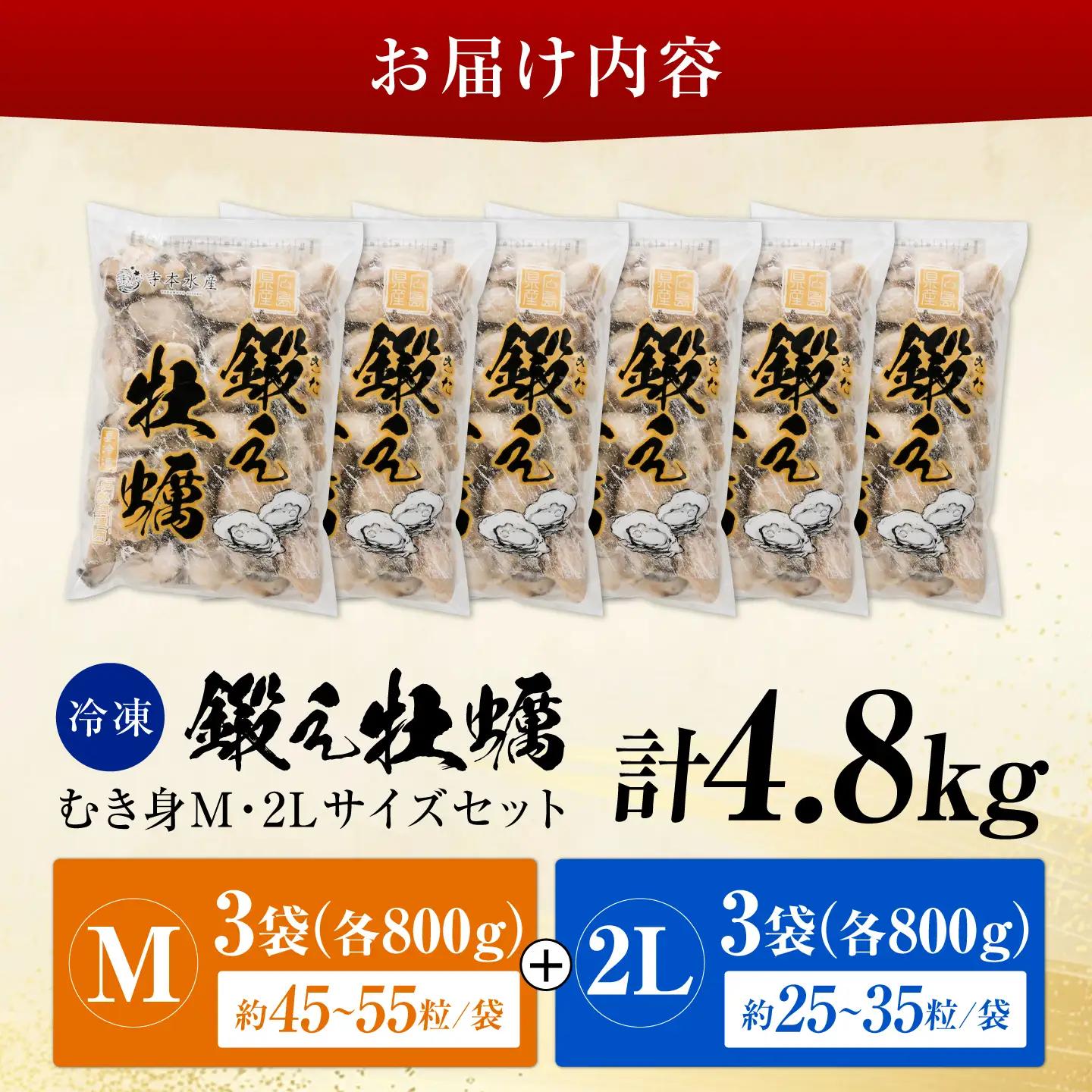 牡蠣 TVで話題！【冷凍】鍛え牡蠣 むき身 M・2Lサイズ セット 約4.8kg 広島県産 かき 人気 海鮮 BBQ 簡単 ギフト 牡蠣 かき カキ 冷凍 江田島市/有限会社寺本水産[XAE078]