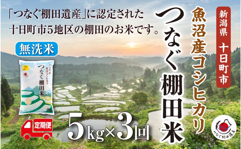 【令和8年産 新米】 【定期便／全3回】無洗米5kg　令和8年産新潟県十日町市魚沼産コシヒカリ「つなぐ棚田米」 米 こしひかり 無洗米 定期 十日町市