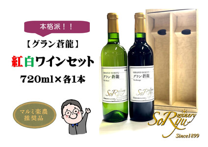 本格派【グラン蒼龍】赤・白（県産葡萄使用）各1本セット（MRN）B12-312 【ワイン 蒼龍葡萄酒 赤ワイン 白ワイン 甲州市 山梨県】