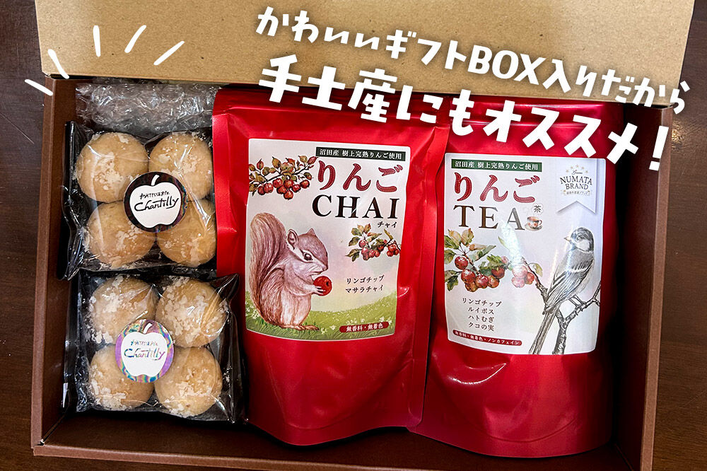 ギフトBOX入り リンゴ茶＆リンゴチャイ＆りんごクッキーセット [りんご 林檎 リンゴ茶 リンゴチャイ りんごクッキー 菓子 お菓子 スイーツ セット ギフトBOX入り 贈答 明誠堂 くすりのわかばや