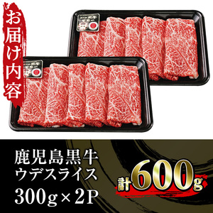 【数量限定】内閣総理大臣賞受賞！鹿児島黒牛ウデスライスセット合計600g（300g×2パック）【R-601】希少部位 国産 鹿児島県産 黒牛 牛肉 鹿児島黒牛 BBQ すきやき しゃぶしゃぶ 焼肉【A