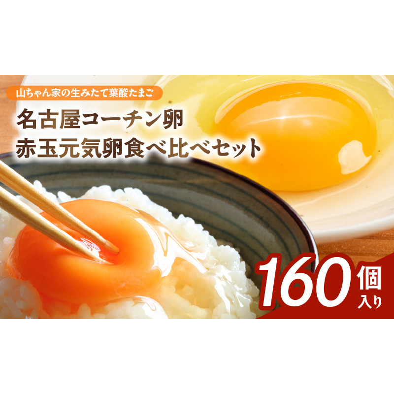 【山ちゃん家の生みたて葉酸たまご】名古屋コーチン卵・赤玉元気卵 食べ比べセット（各80個 合計160個入り）［132Y12］山ちゃん家 生みたて 葉酸たまご 名古屋コーチン卵 赤玉元気卵 食べ比べ セット 各 80個 合計 160個 入り 地鶏 卵 朝食 卵焼き 目玉焼き オムライス ゆでたまご 山田養鶏 お取り寄せ 愛知県 小牧市 送料無料