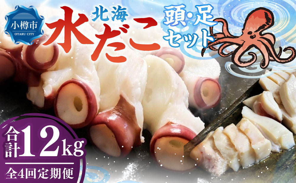 
            【4回定期便】北海 水だこ 頭・足 セット 約3kg 合計約12kg たこ タコ 蛸 冷凍だこ 冷凍蛸
          