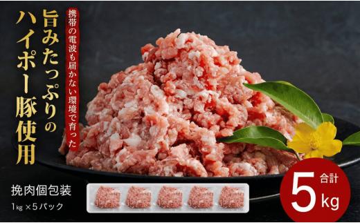 豚肉 阿武町産 豚挽肉 1kg×5パック 小分けセット | 携帯の電波も届かない環境で育った旨みたっぷりのハイポー豚 ひき肉 挽肉 豚 肉 お肉 ※配送不可:離島