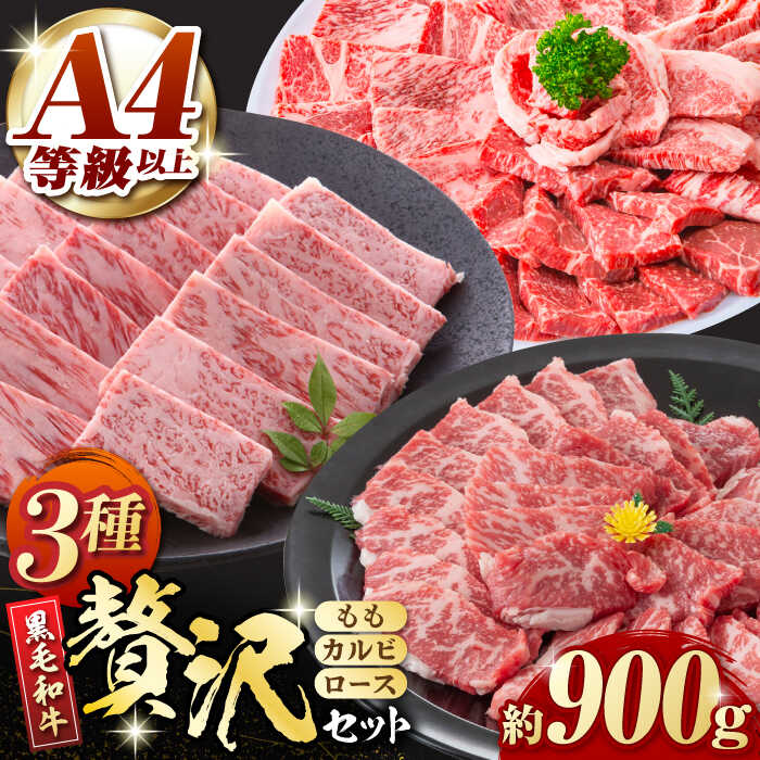 【ふるさと納税】熊本県産 黒毛和牛 焼肉用 食べ比べ セット 約900g 国産 牛肉 和牛 もも カルビ ロース 焼き肉 BBQ バーベキュー 贅沢 3種 食べ比べ A4ランク以上 A4 A5 高級 九州産 熊本県産 山鹿市【九州食肉産業】[ZDQ055]