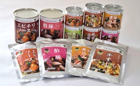 【缶詰・レトルト】中華 美食シリーズ 12点セット（エビチリ・酢豚・牛すじ・豚足煮込み・麻婆豆腐・五目炒飯）国内製造[ZG437]