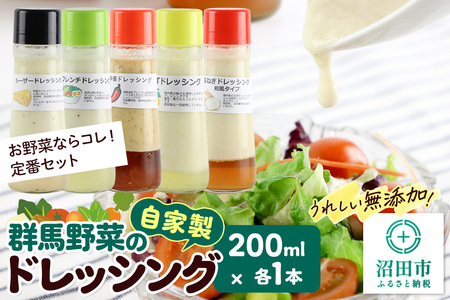 自家製・群馬産野菜で手作りドレッシング（シーザー、フレンチ、中華、ゆず、玉ねぎ）200ml×各1本 泙川食品