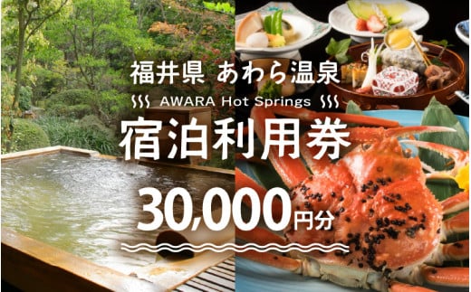 あわら温泉 宿泊利用券 30,000円分 ／ 宿泊券 旅館 チケット 観光 旅行 源泉 大浴場 露天風呂 福井県 あわら市 カニ 蟹 観光地 旅行券 国内旅行 旅行券 宿泊券 ゴルフ 国内 カニ 蟹 
