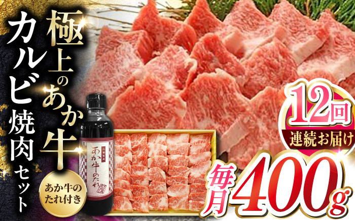 【全12回定期便】熊本県産 あか牛 カルビ焼肉セット 400g 冷凍 専用タレ付き あか牛のたれ付き 熊本和牛【有限会社 三協畜産】[YCG085] 