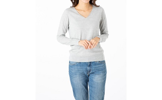 3Dニット　V衿プルオーバー　スーパーエクストラファインメリノウール（Mサイズ）　ベージュ[5839-9359]