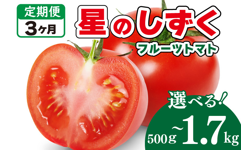 
            フルーツトマト トマト 定期便 3回  選べる容量 500g～1.7kg 野菜 やさい トマト 薄皮 星のしずく 完熟 高糖度 糖度 8度 果物 スイーツ ジュース パスタ スパゲティー ソース サラダ ドレッシング 鍋 サンドイッチ ハンバーガー ピザ カレー ギフト 贈答 プレゼント お取り寄せ グルメ 送料無料 徳島県 阿波市 原田トマト 
          