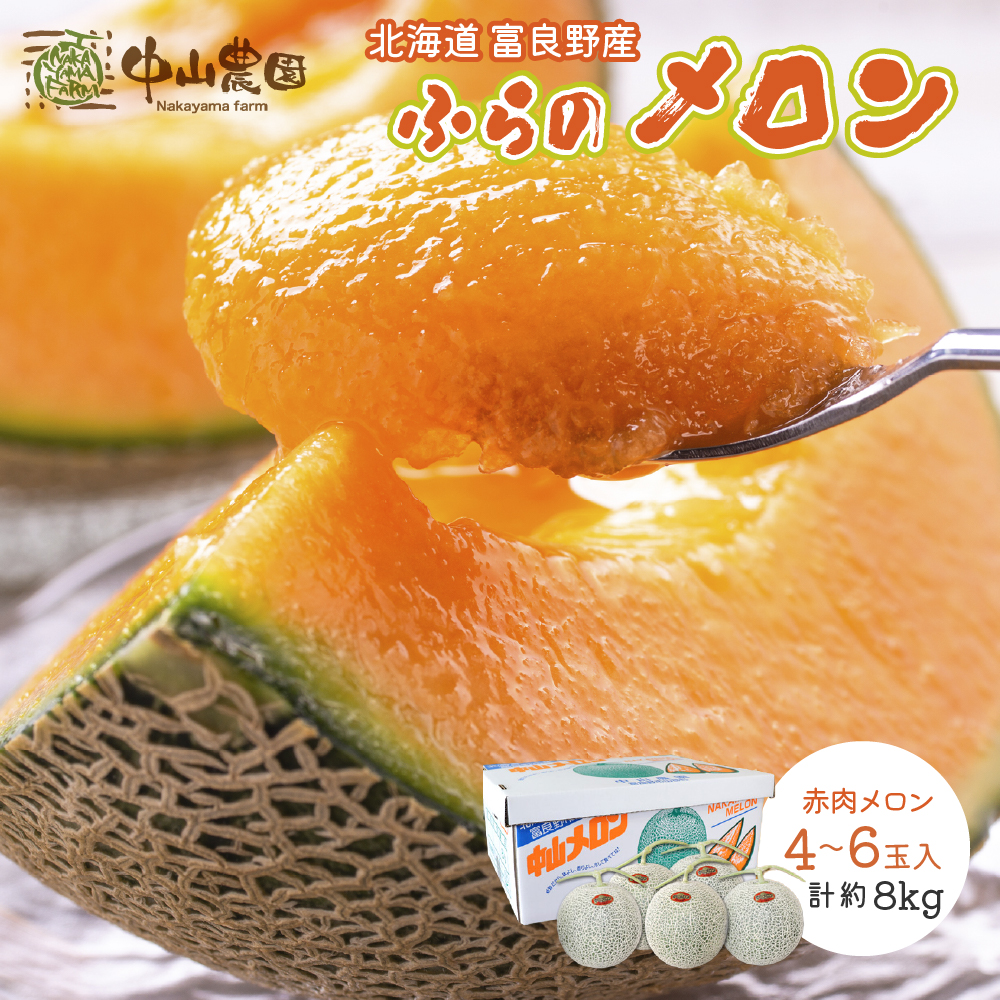 【2026年夏発送】北海道 富良野産 赤肉メロン 4～6玉 大箱8kg メロン フルーツ 果物
