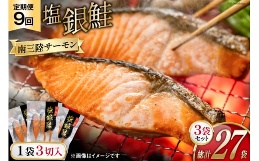 9回 定期便 鮭 切り身 塩銀鮭パック 3切 ×3袋 ×9回 総計27袋 [たみこの海パック 宮城県 南三陸町 m304amh560051] サーモン 銀鮭 塩銀鮭 シャケ 切身 さけ サケ 国産 小分け 個包装 冷凍