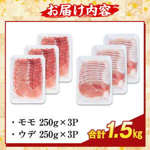 K-376-A 鹿児島県産霜降りトロ豚 赤身スライスセット(合計1.5kg)【KNOT】霧島市 モモ ウデ 豚肉 国産 鹿児島県産 肉 精肉 小分け セット 食べ比べ