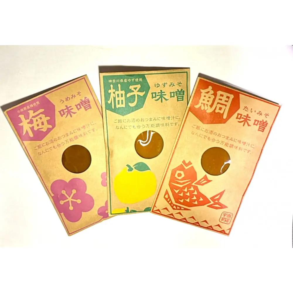 【梅味噌・柚子味噌・鯛味噌３種詰め合わせ】小田原の老舗が手がける、個性豊かな三種の味噌の詰め合わせ
