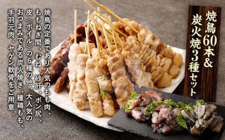 【1串ずっしり30g】本場博多の九州産 焼鳥60本＆炭火焼3種セット