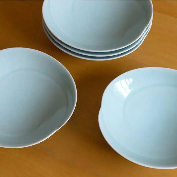 【白山陶器】【グッドデザイン賞受賞】ともえ浅鉢（中）青白釉 5枚セット 食器 皿 【波佐見焼】[TA105] 波佐見焼