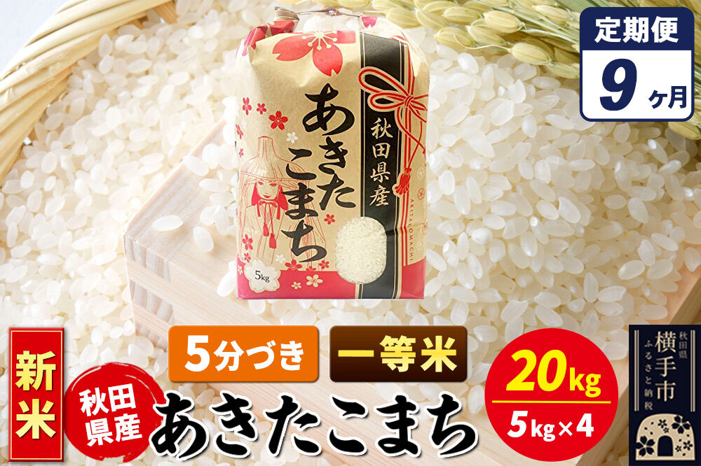 《新米》《定期便9ヶ月》あきたこまち 一等米 20kg【5分づき】秋田県産 こまちライン [新米 こまちライン あきたこまち ブランド米 お米 5分搗き 5分づき 米どころ 秋田 秋田県産]