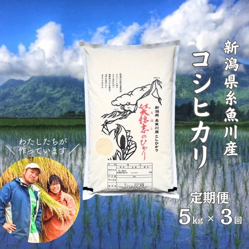 【ふるさと納税】令和8年産新米 定期便【3ヶ月定期便】新潟産コシヒカリ『笑穂志(えぼし)のひかり』5kg×3回 毎月お届け 全15kg U'ファーム 白米 弁当 ご飯 ライス ふるさと納税米 こしひかり 2026年 食品 人気 おすすめ コシヒカリ5kg 3か月 3ヵ月 3ヶ月