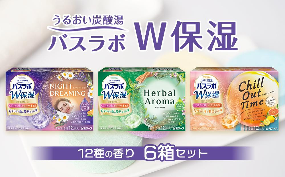 
            炭酸ガス 入浴剤 12種の香り W保湿 72回分 全6箱 各12錠入り  HERS バスラボ W保湿
          