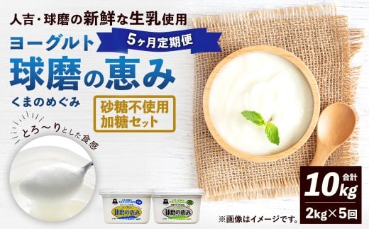 【定期便5回】 球磨の恵みヨーグルト （加糖、砂糖不使用） 各1kg 計2パック （計10kg） ヨーグルト 牛乳 乳製品 お菓子 菓子 洋菓子 定期便 九州 熊本県 相良村 冷蔵